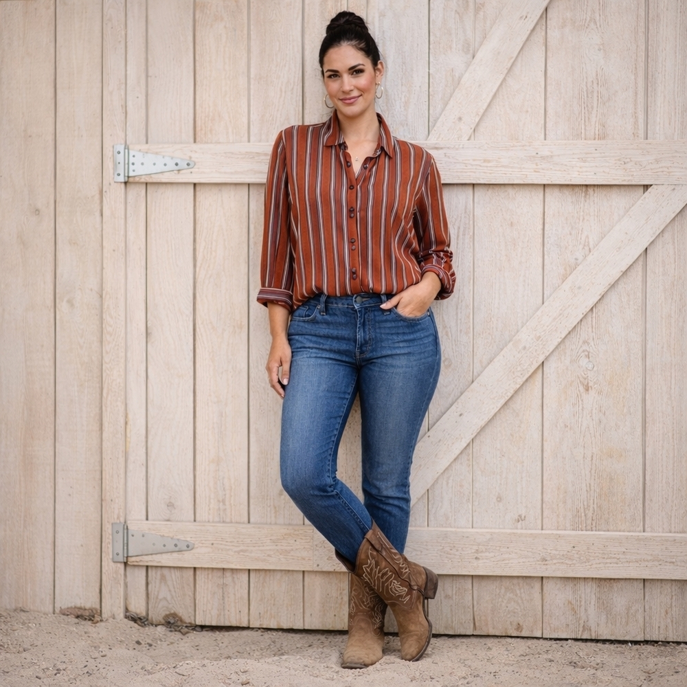 Shyanne Rusted Striped Button Down Collared Shirt | Sz M | Like New